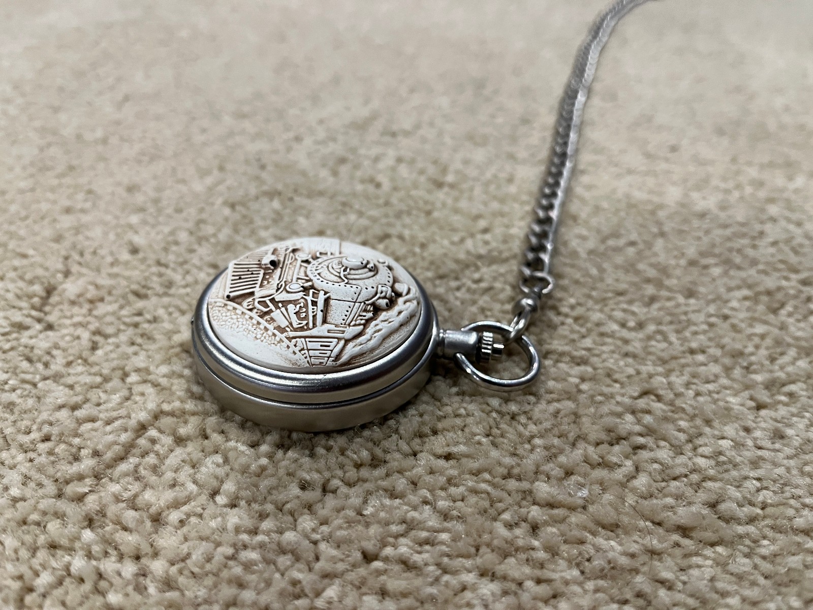 Cedar Creek Railroad Train Pocket Watch Quartz Japan Movement NEEDS BATTERY