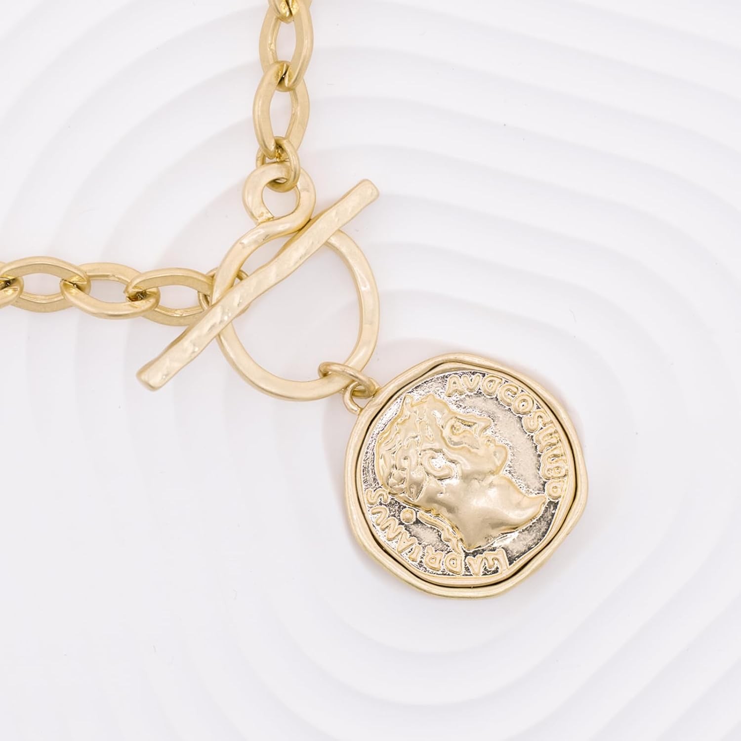 Chunky Coin Antique Gold Plated Thick Link Chain Layered Pendant Necklace for Wo