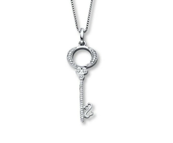 Jane Seymour Open Hearts Sterling Silver KEY Diamond Accent Necklace 💎 KAY BOX