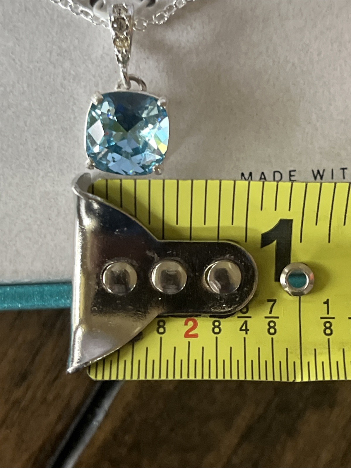 Shine Fine Silver Plted Cushion Cut Blue Crystal Necklace Swarovski Elements NIB
