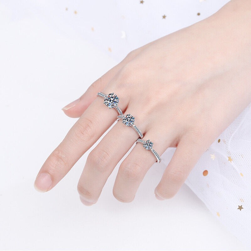 1Ct-2Ct D Color Moissanite Solitaire Wedding Promise Ring 925 Sterling Silver