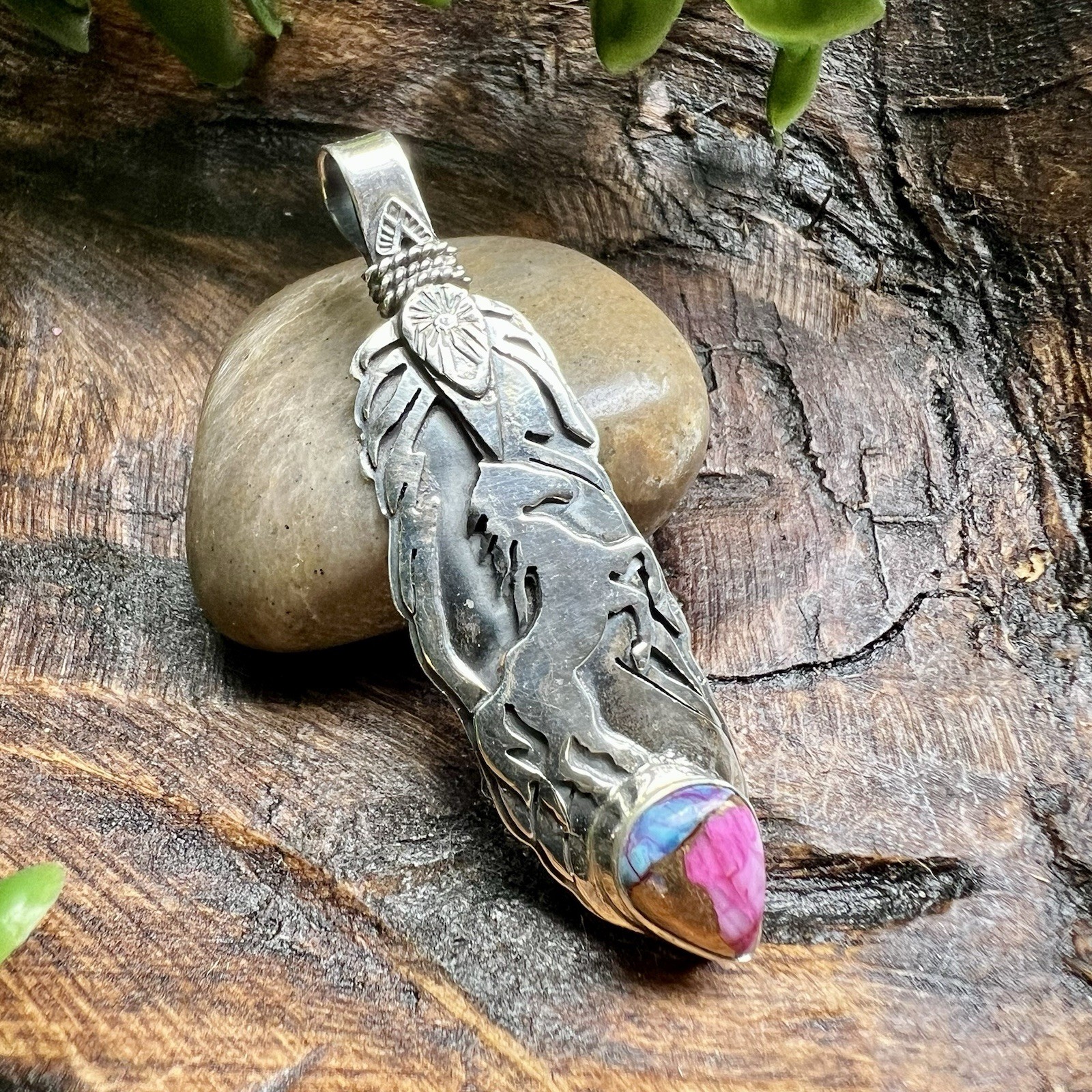 925 Sterling Silver Horse Feather Pendant | Dahlia | Solid Back | Southwestern