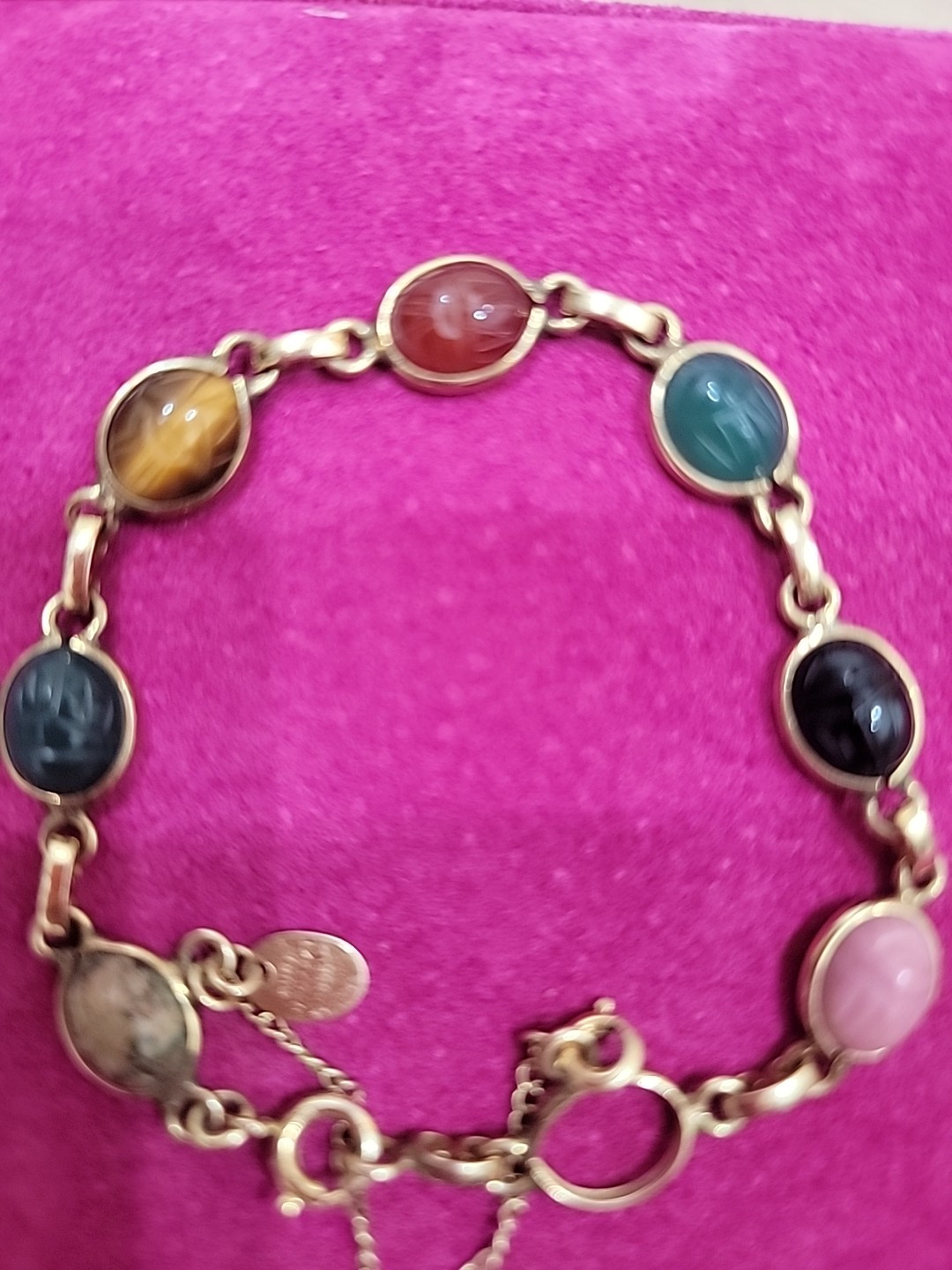 VTG BURT CASSELL 1/20 12k GF Gold Filled Multicolor Gemstone Bracelet /As Is
