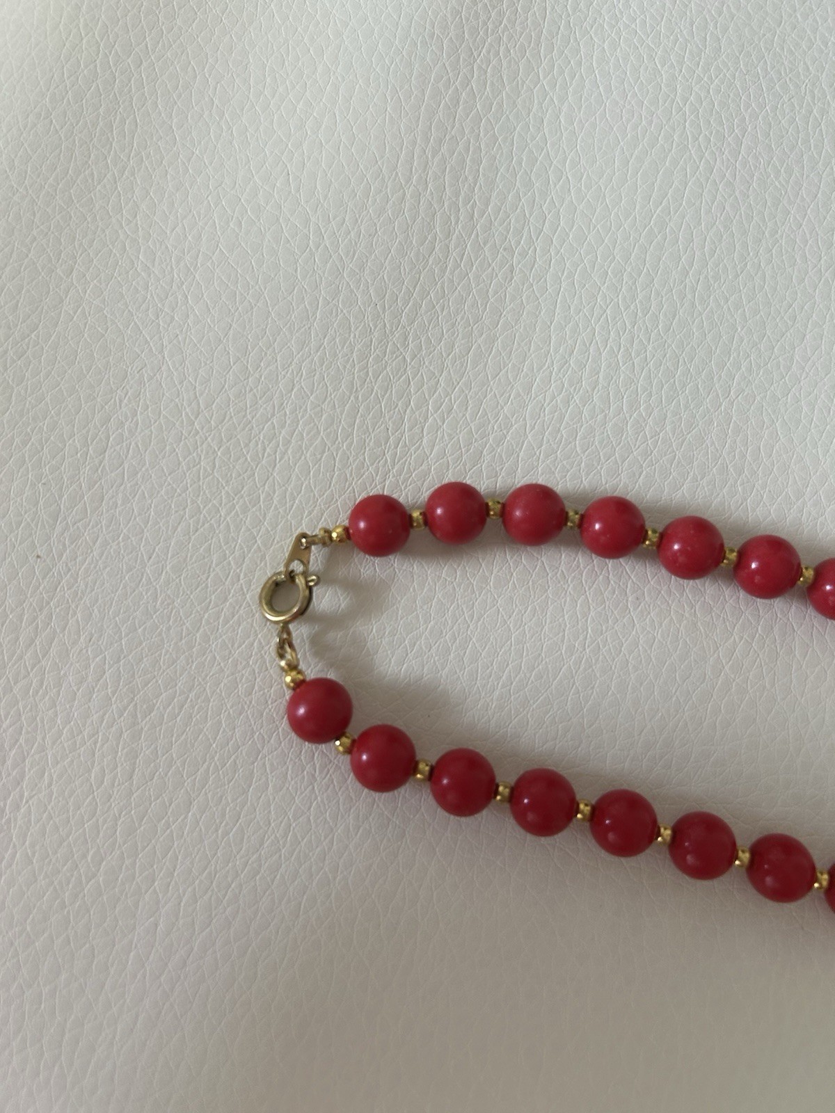 Vintage Red Beaded Statement Necklace Gold Tone Spacers 9 Inches