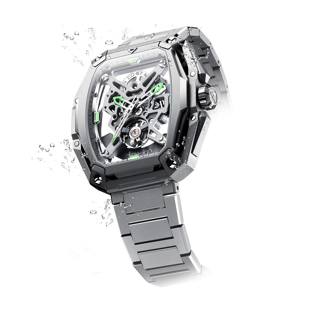 CIGA Design Z Hunter Carbon Steel Skeleton Tonneau Silver Men’s Watch