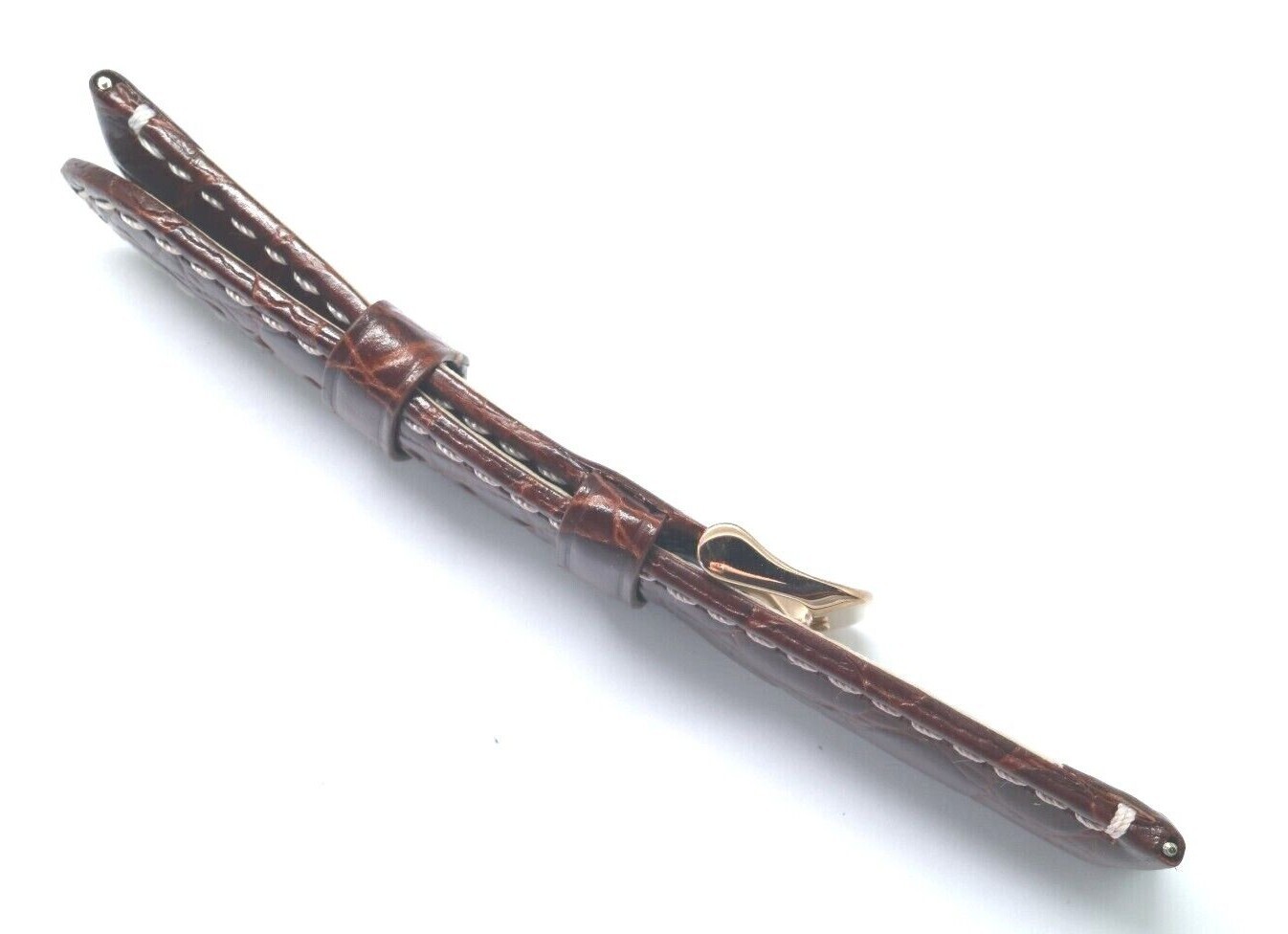 22mm Red Brown Croco Embossed Leather Watch Band Strap W/ Rose Gold Buckle