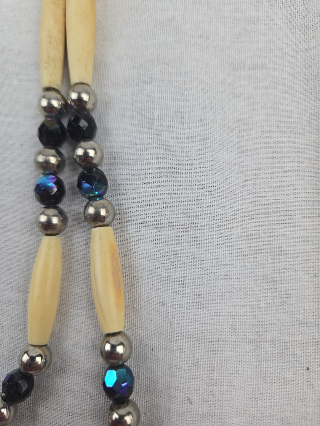 Native American Hairpipe Bone Shell Beaded Choker Necklace Bone 22 L Leather