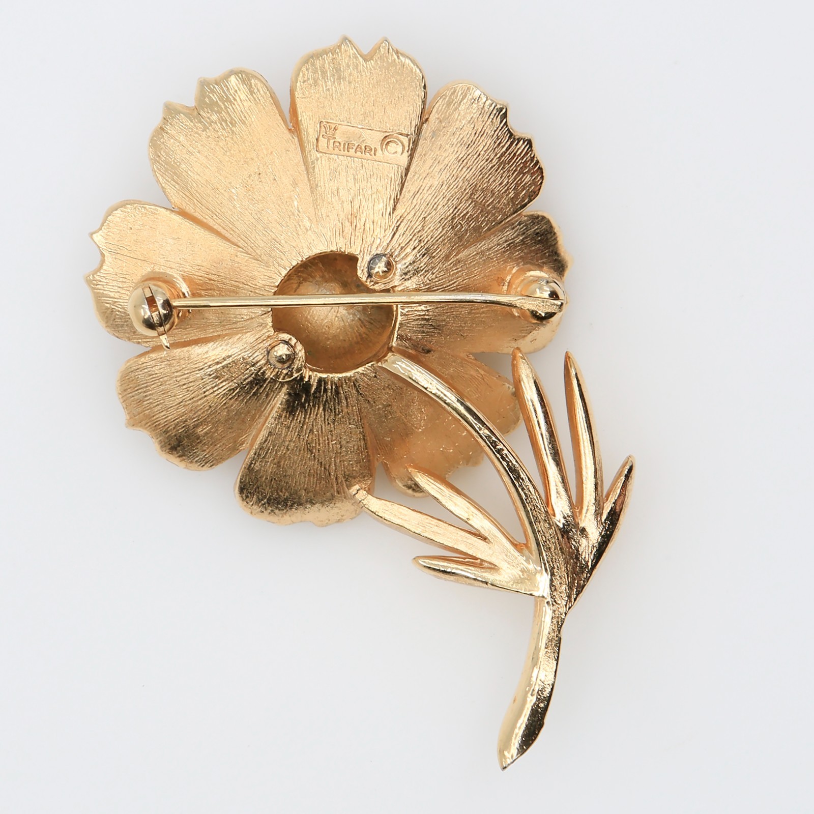 Vintage Crown Trifari Rare Flower For Every Month Gold Tone Cosmos Brooch 1960s