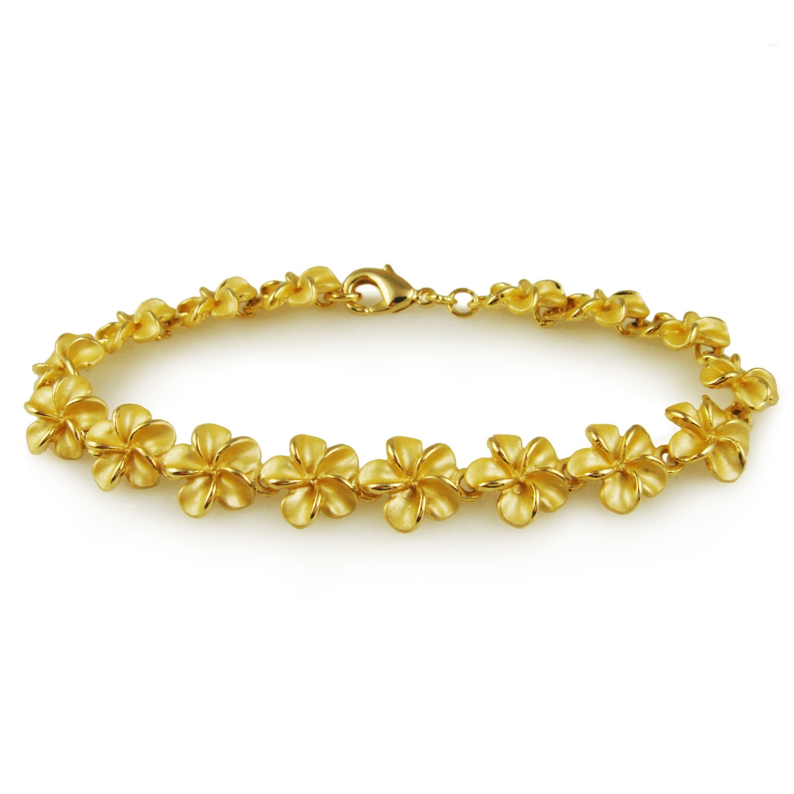 TRENDY CUTE HAWAII PLUMERIA FLOWER CHAIN LINK BRACELET RHODIUM OR GOLD PLATED