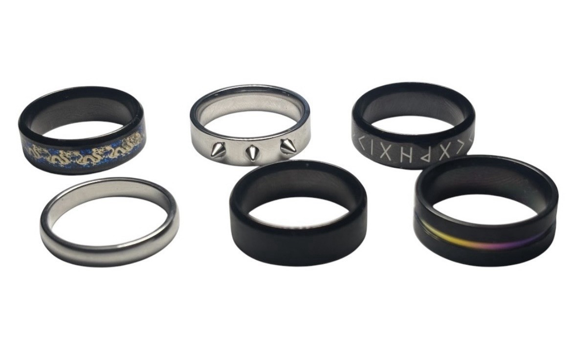 NWOT Besteel Men Ring Lot 6pc Size 11 Stainless Steel Band Spike, Dragon, Rune