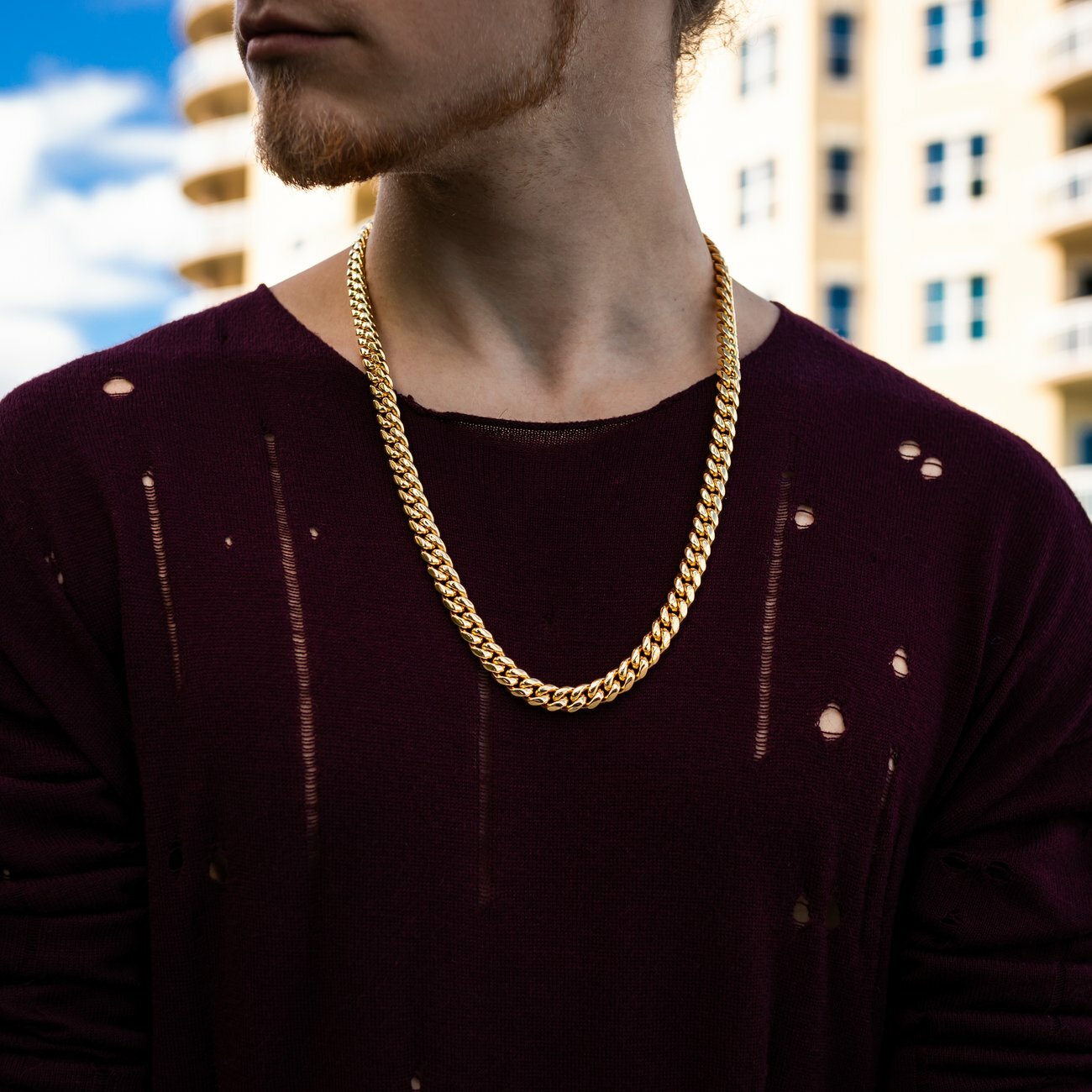 Men’s Miami Cuban Link Bracelet&Chain Combo Set 14K Gold Plated Stainless Steel
