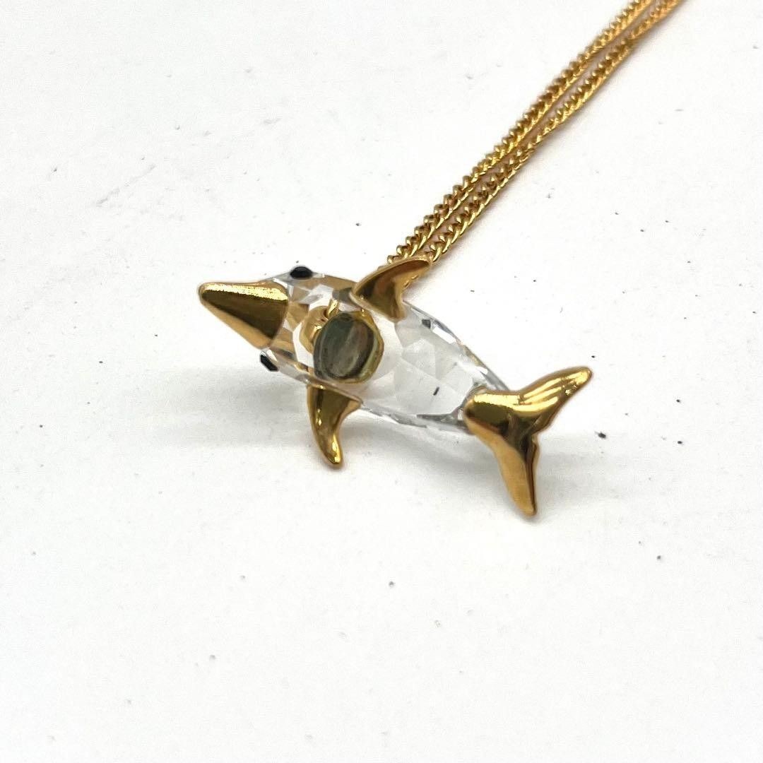 Swarovski Crystal Dolphin Pendant Necklace Gold Tone Animal Theme Chain Jewelry