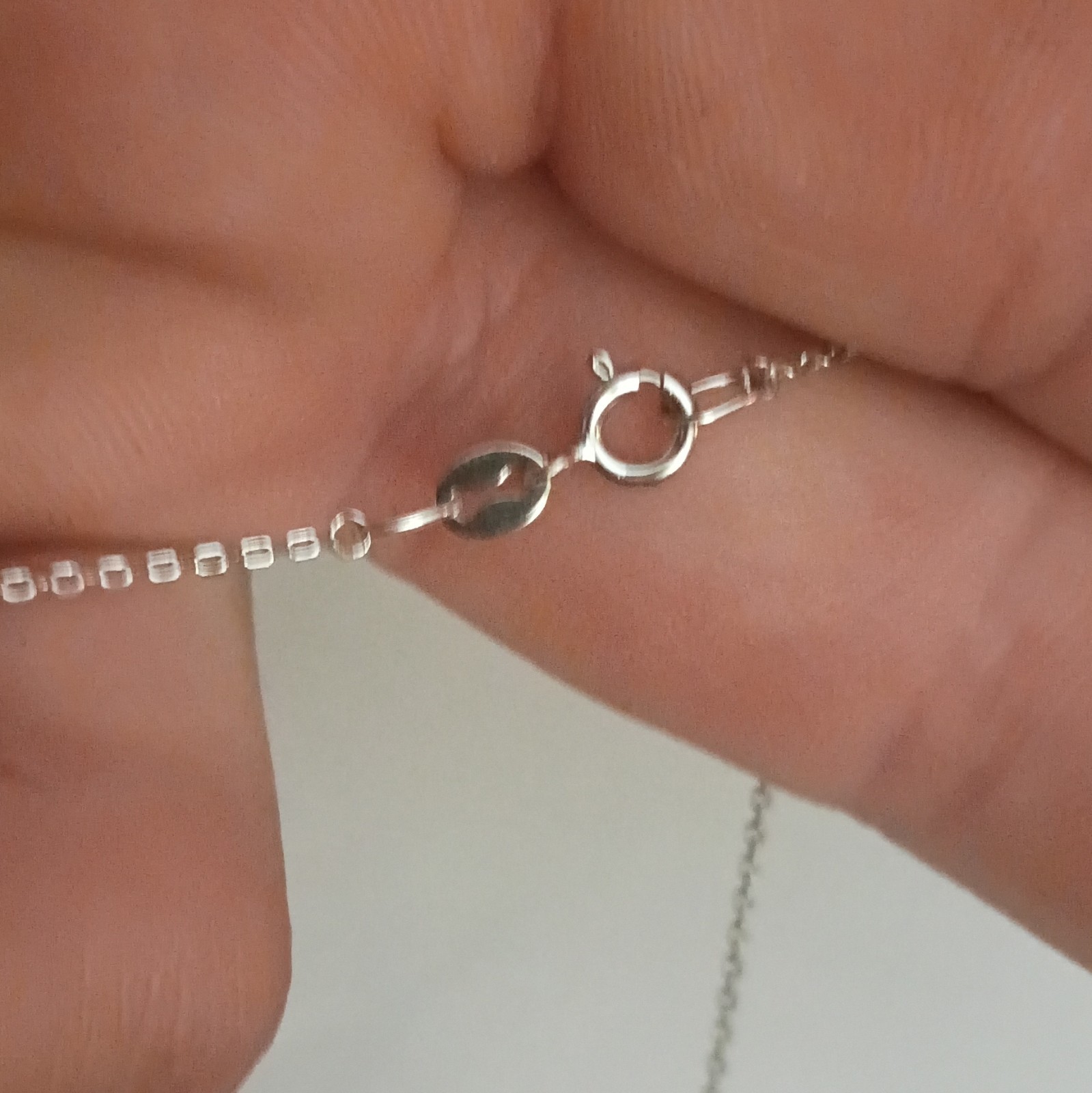 Silver Tone Box Chain Necklace in Silver Metal, Spring Ring Clasp, No Stone
