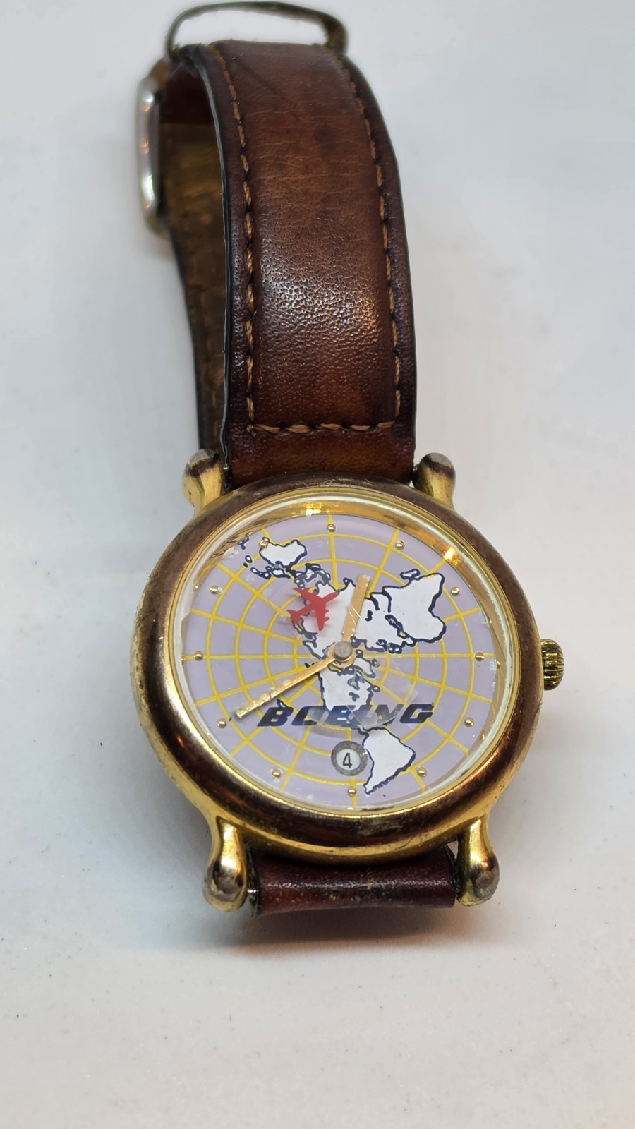 Vintage Boeing World Map Airplane Second Hand Quartz Watch 38mm Japan Runs