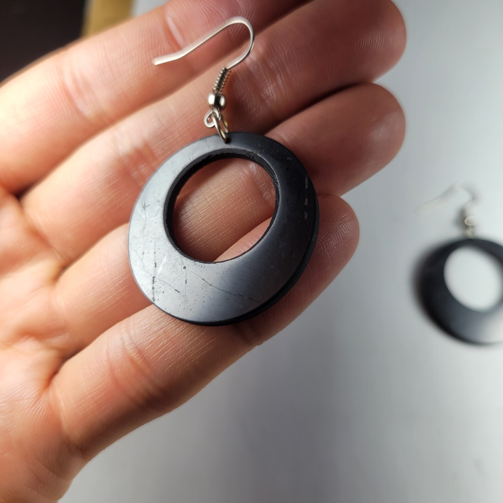 Shungite Earrings EMF 5G Wi Fi Protection Jewelry – Double Circle – 1 pair
