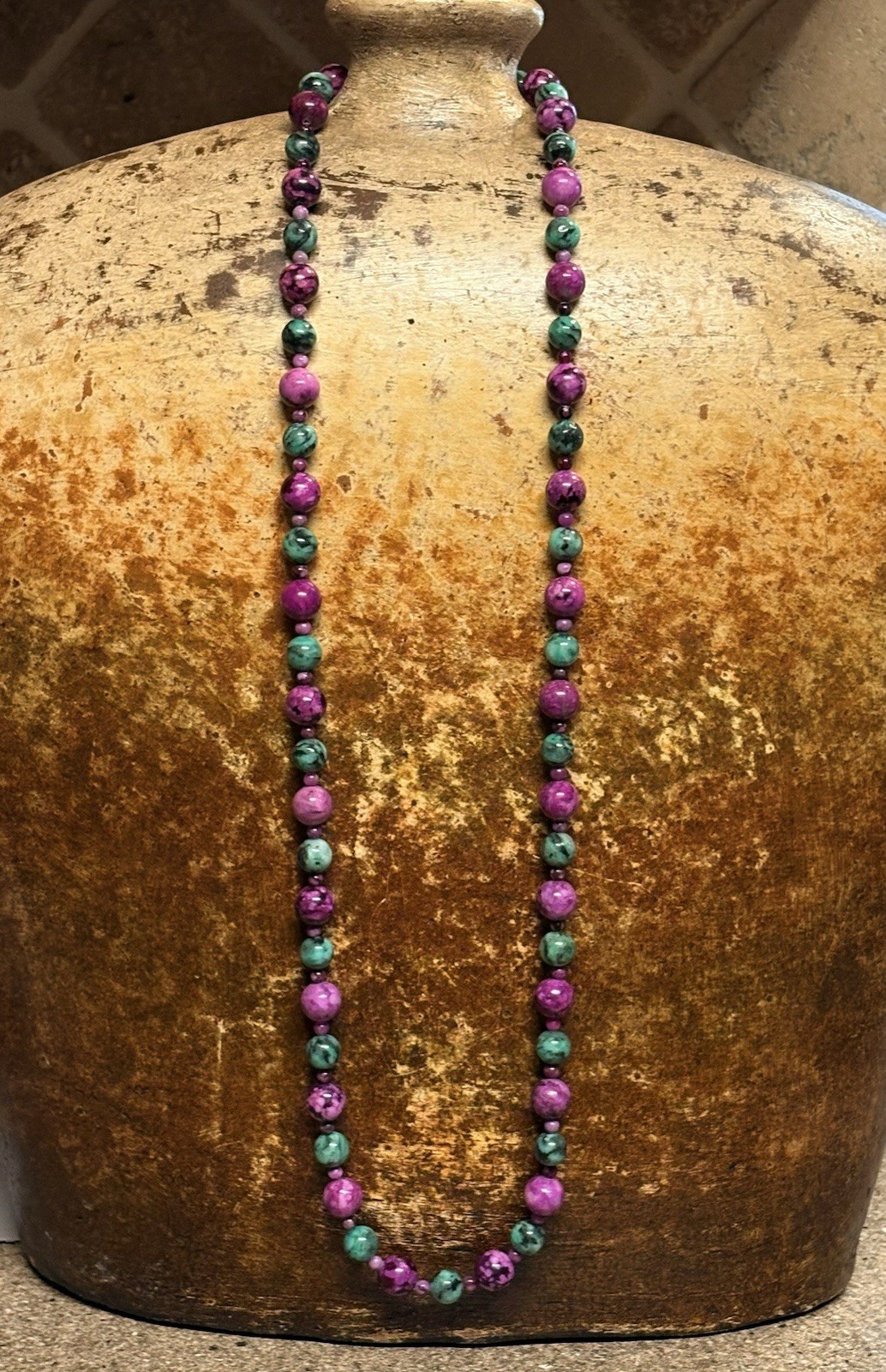 Mine Finds by Jay King Necklace 36 Inch Sterling, Plum & Green Epidote Beads DTR
