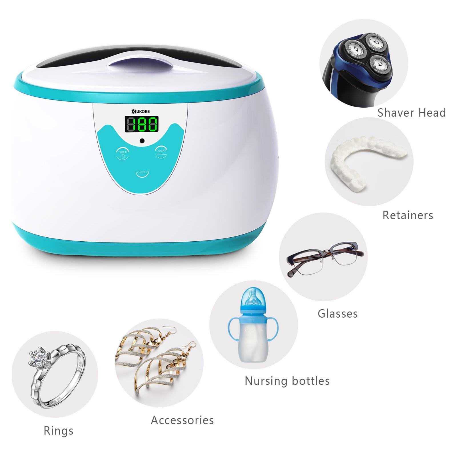 UUC06G Ultrasonic Jewelry Cleaner with 42kHz Sonic Waves and 600ml Stainless Ste