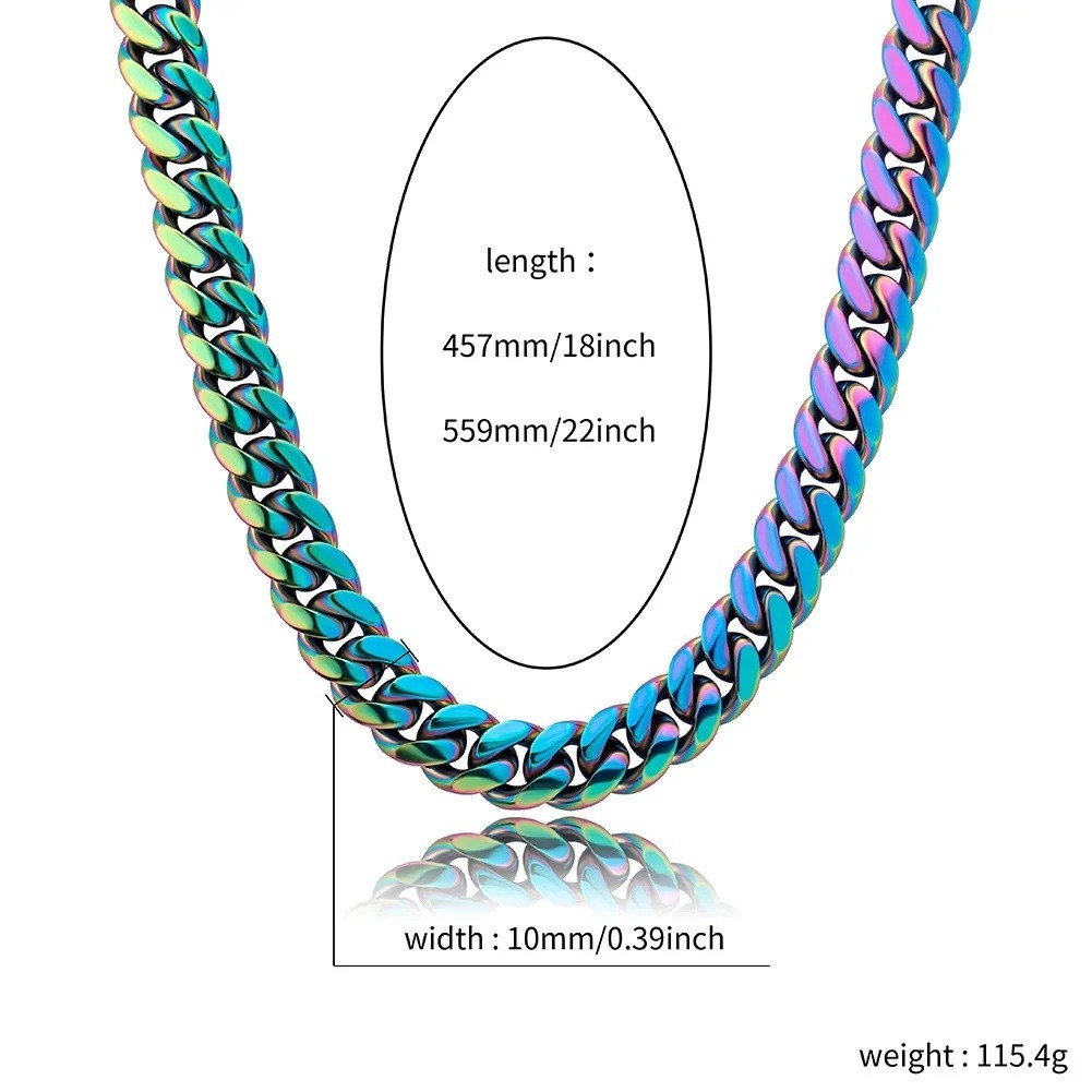 Punk Rainbow Curb Cuban Chain Necklace Stainless Steel Bike Biker Choker Jewelr