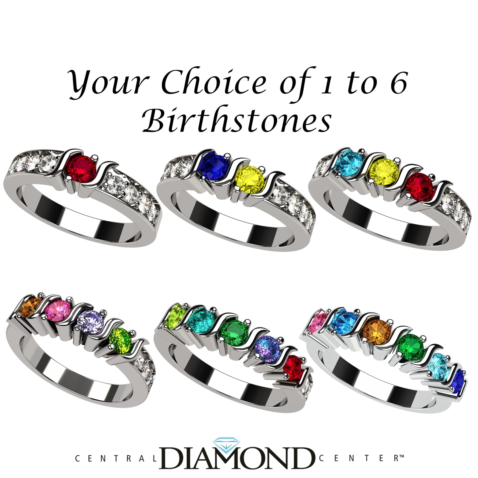 S-Bar With Sides Mothers Ring 1 to 6 Stones Sterling Silver, 10k or 14K