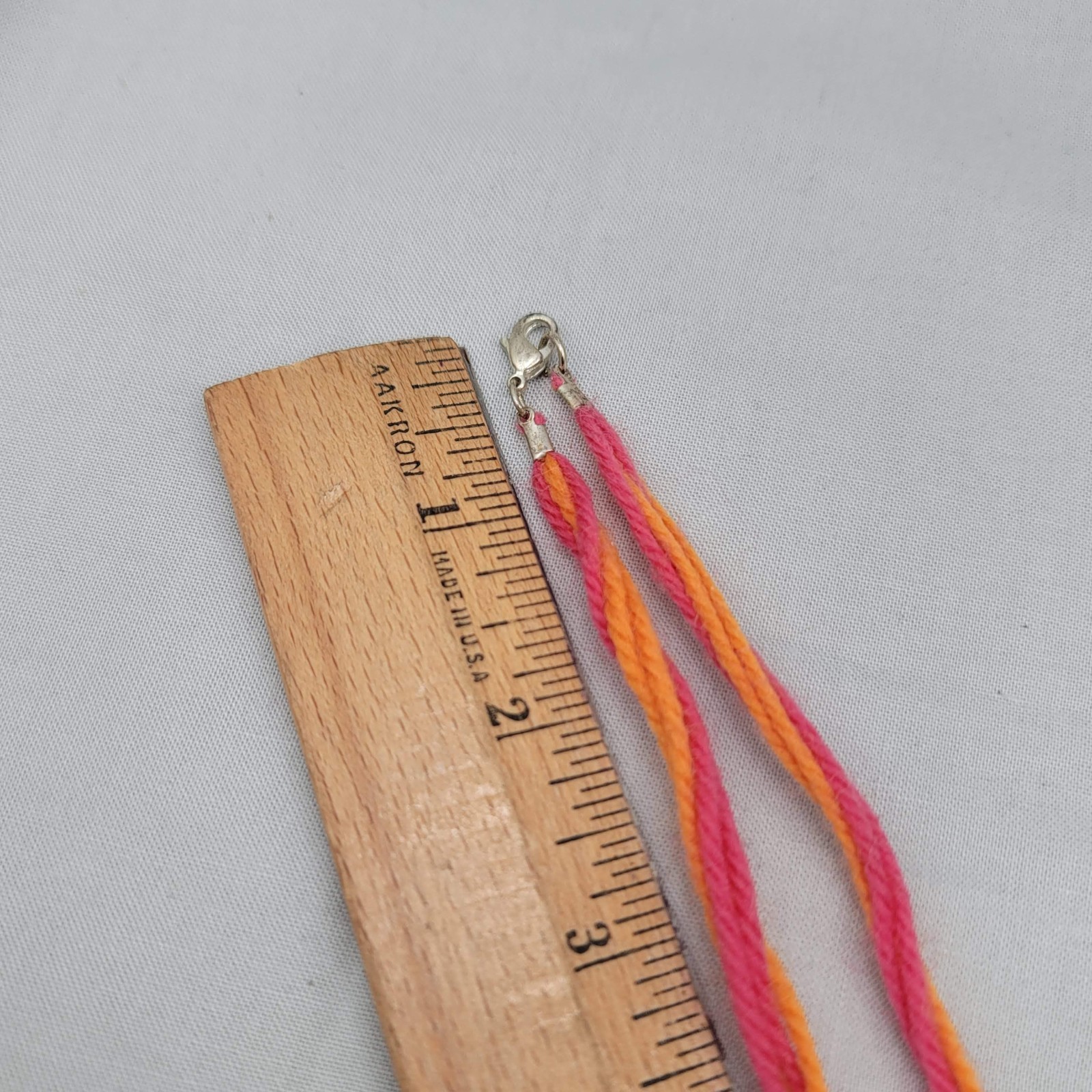 Artisan Peach Pink Cane Glass Bead Necklace Hand Knotted Yarn Cord 24 in