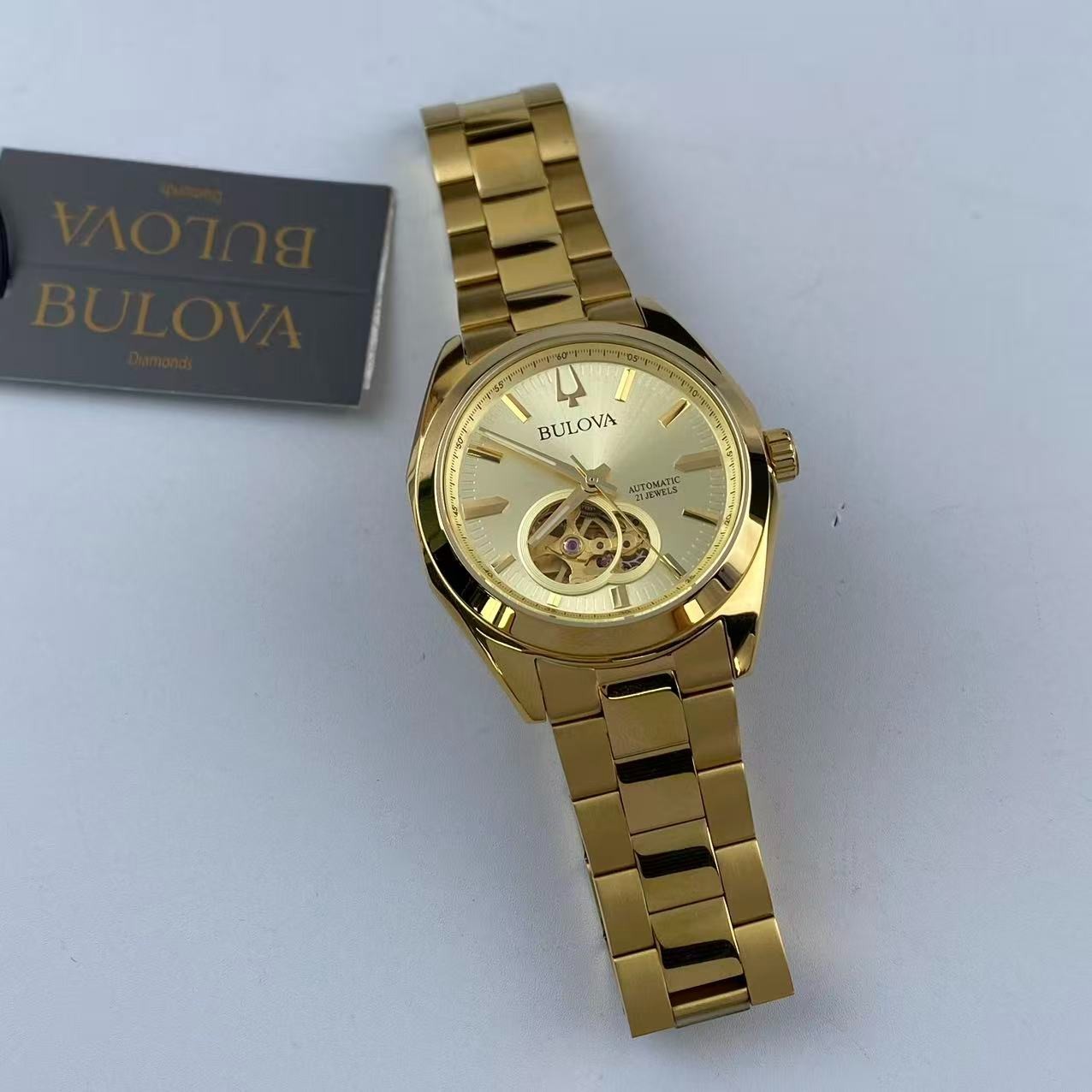 New Bulova Surveyor 97A182 Gold Dial Stainless Steel Men’s Automatic Watch 39 mm