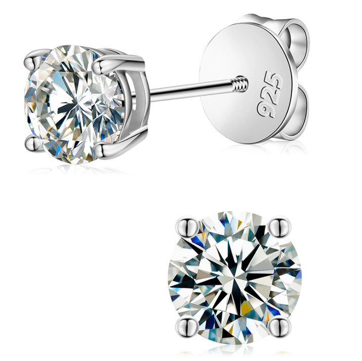 1CT – 4CT Real Moissanite 925 Silver Solitaire Screw Back Stud Earrings With GRA