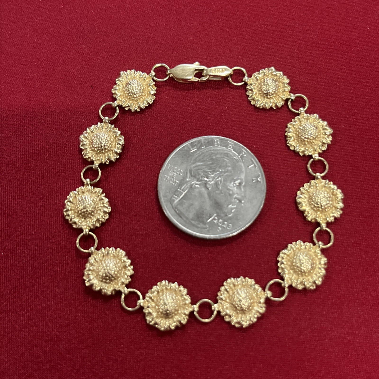 14K Plum Yellow Gold Bracelet Sunflowers 7 Inches