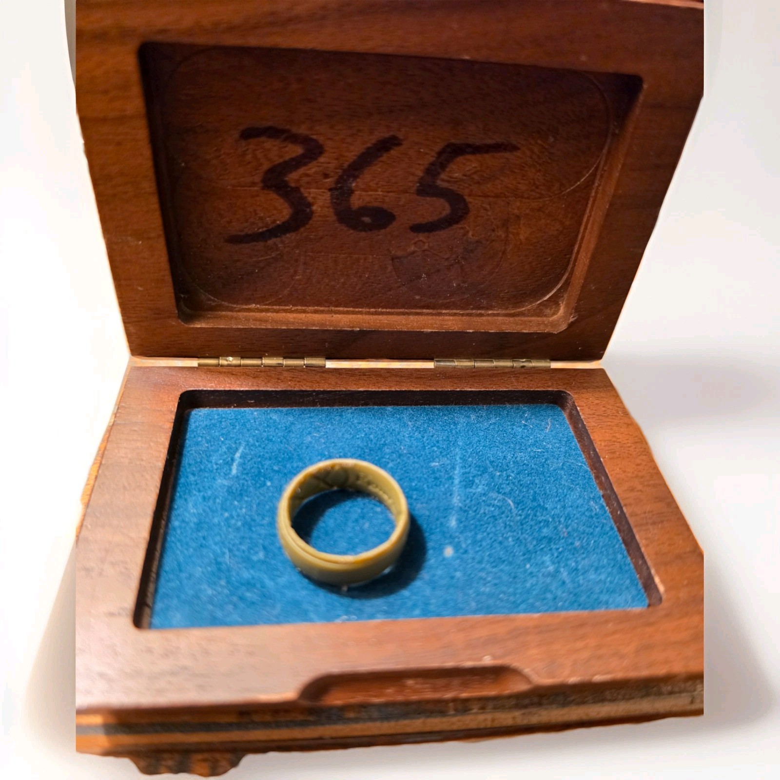 Vintage Solid Wood Trinket Box – Blue Felt Lining – Handcrafted Memory Box 365