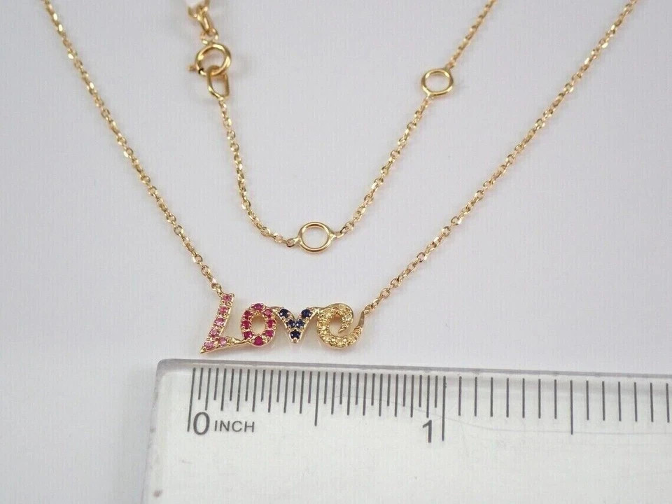 18K Yellow Gold Plated 2Ct Round Lab-Created Multi Color LOVE Necklace 18′ Chain