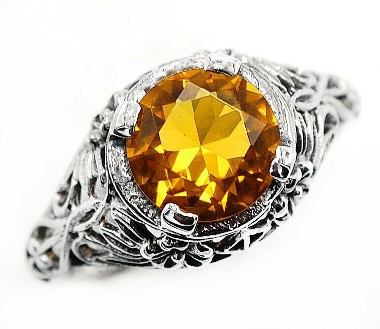 2CT Golden Citrine 925 Sterling Silver Art Deco Ring Sz 8,9 AZ1