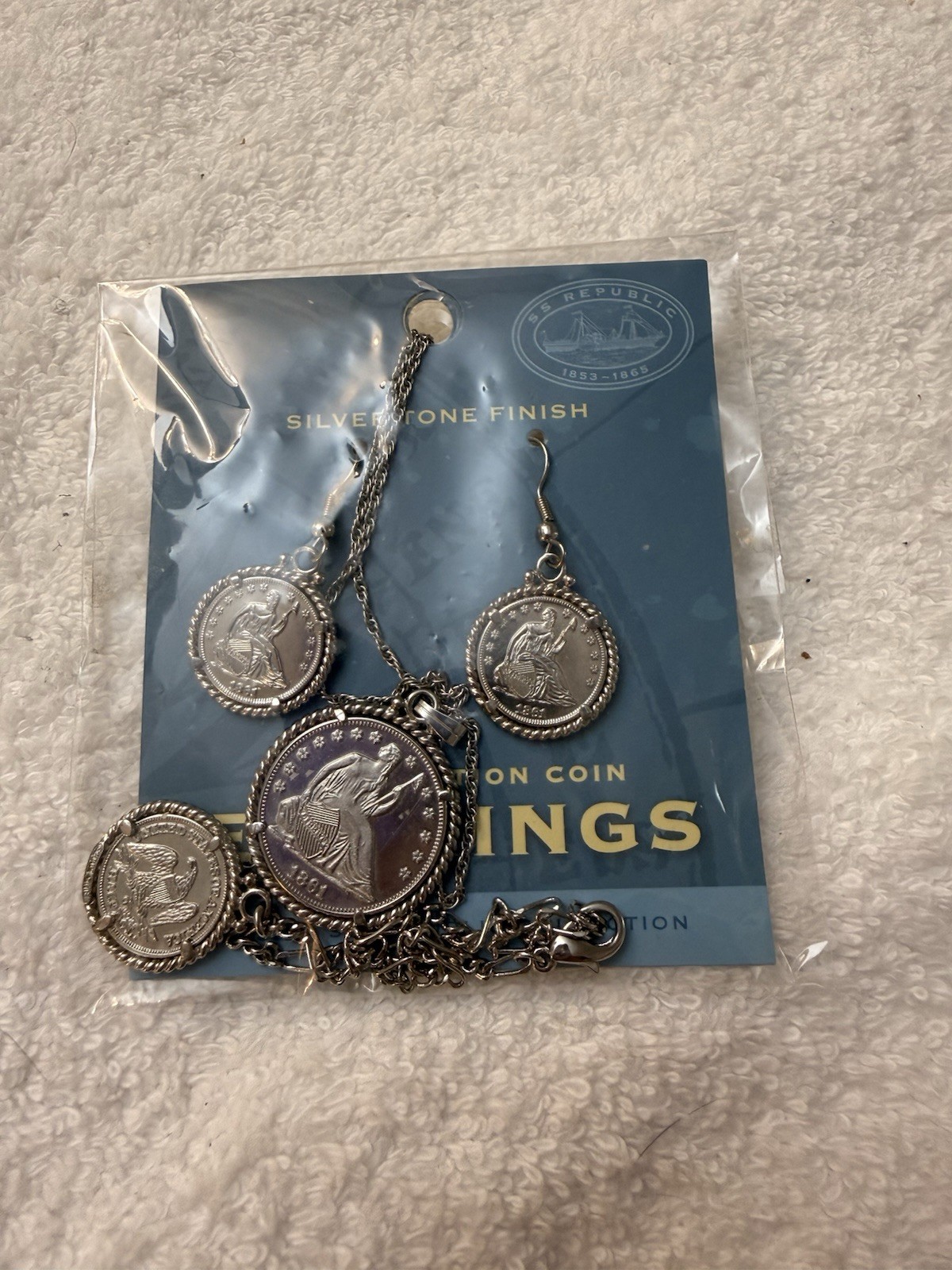 Coin Earrings,Bracelet & Necklace set From odysseys SS REPUBLIC . Reproductions.