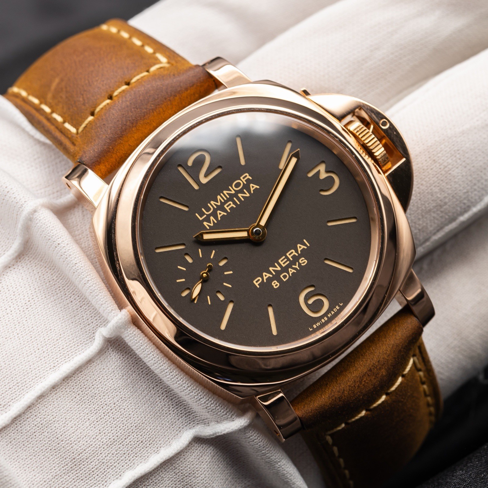 Panerai Luminor Rose Gold 44mm Mocha Brown 8 Days – PAM00511 Box & Papers