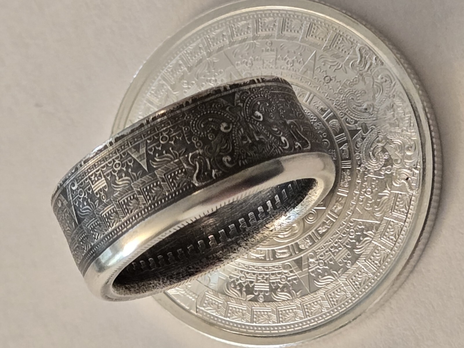 Aztec Calender .999 Pure Silver COIN RING Azteca Mayan Sz 8-14 Stars & Celestial