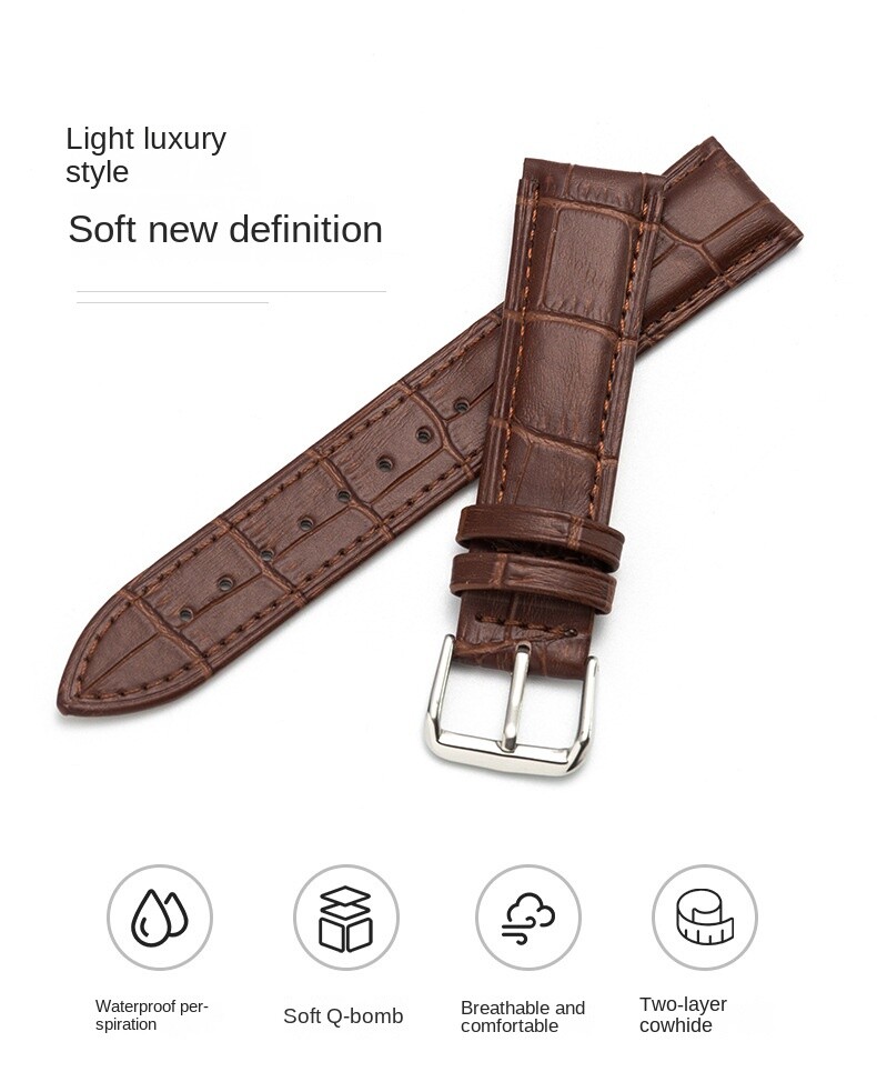 Leather watch with calfskin watch with pin buckle in various colors 10-24mm
