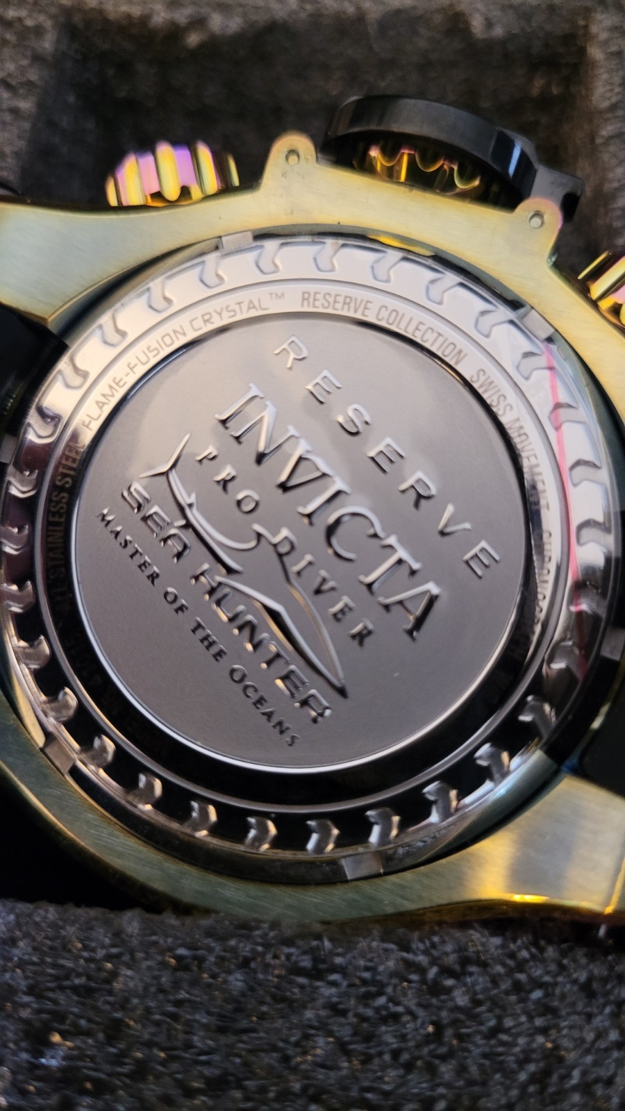 Invicta Sea Hunter Quartz Chronograph Diver Black Case/Strap MOP Dial. Reserve.