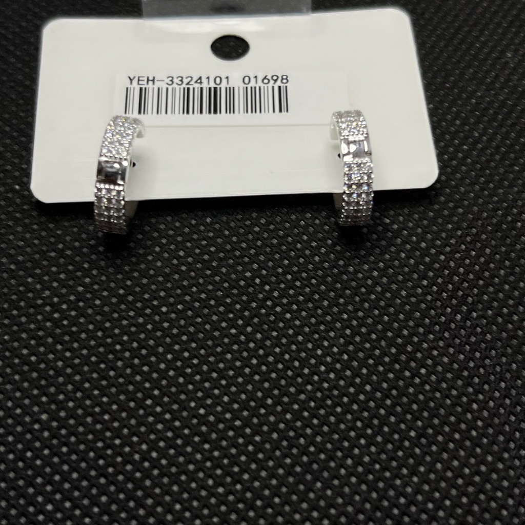 925 Sterling Silver Cubic Zirconia Huggie Hoop Earrings 13.7mm Pave CZ