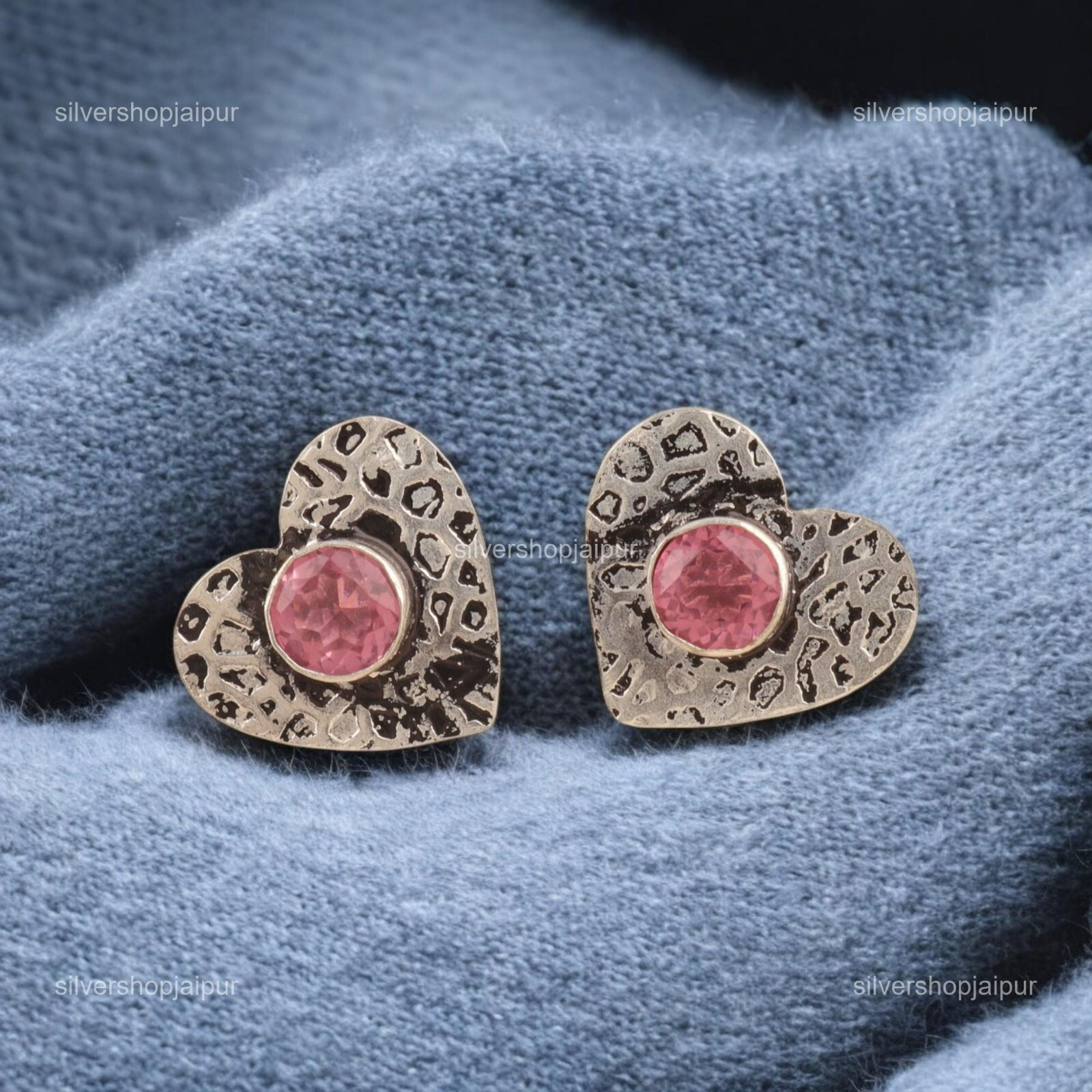 925 Solid Silver Pink Tourmaline Stone Wife Stud Screw Back Womens day Earrings