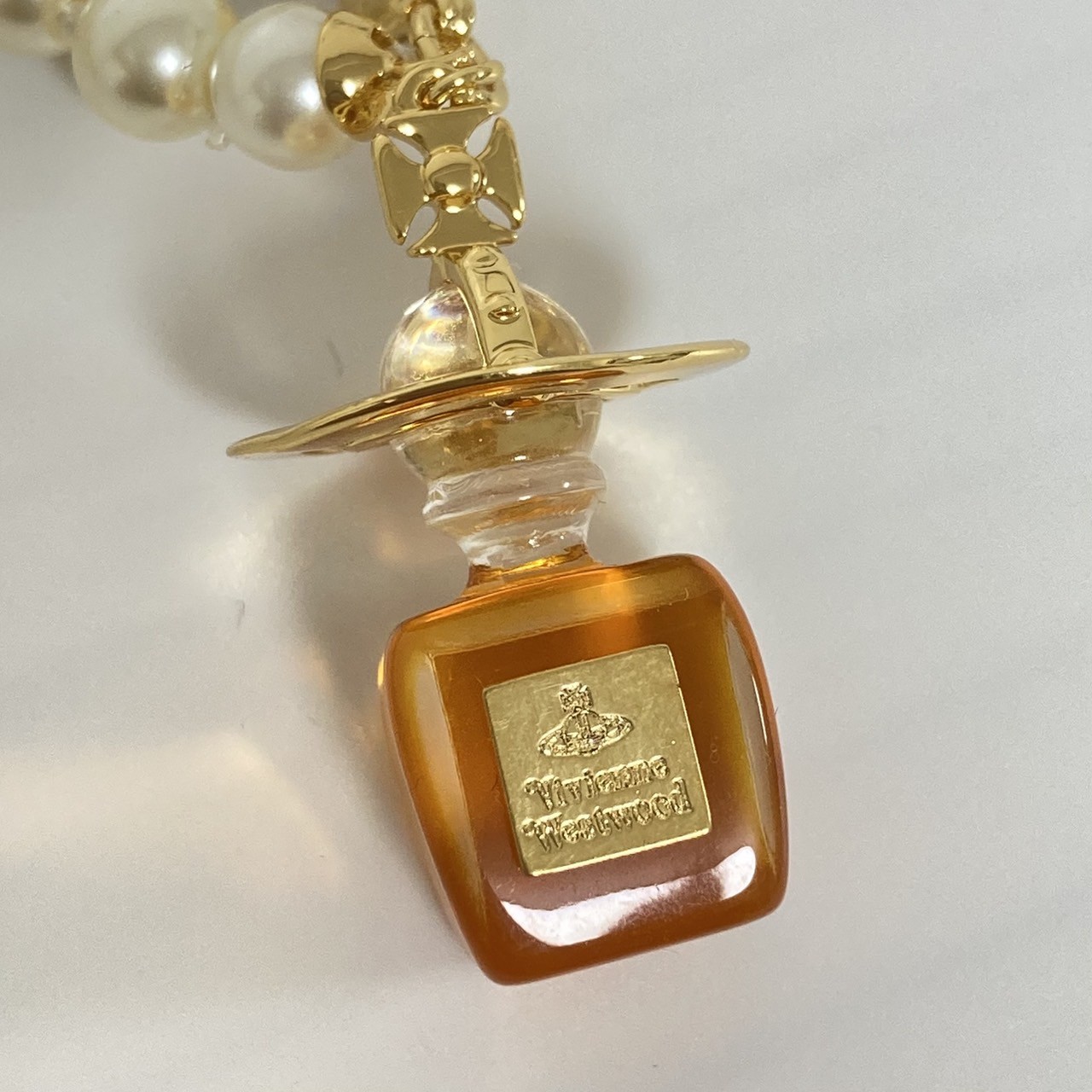 Vivienne Westwood Necklace Pearl Perfume Bottle Choker Gold Orange NO BOX