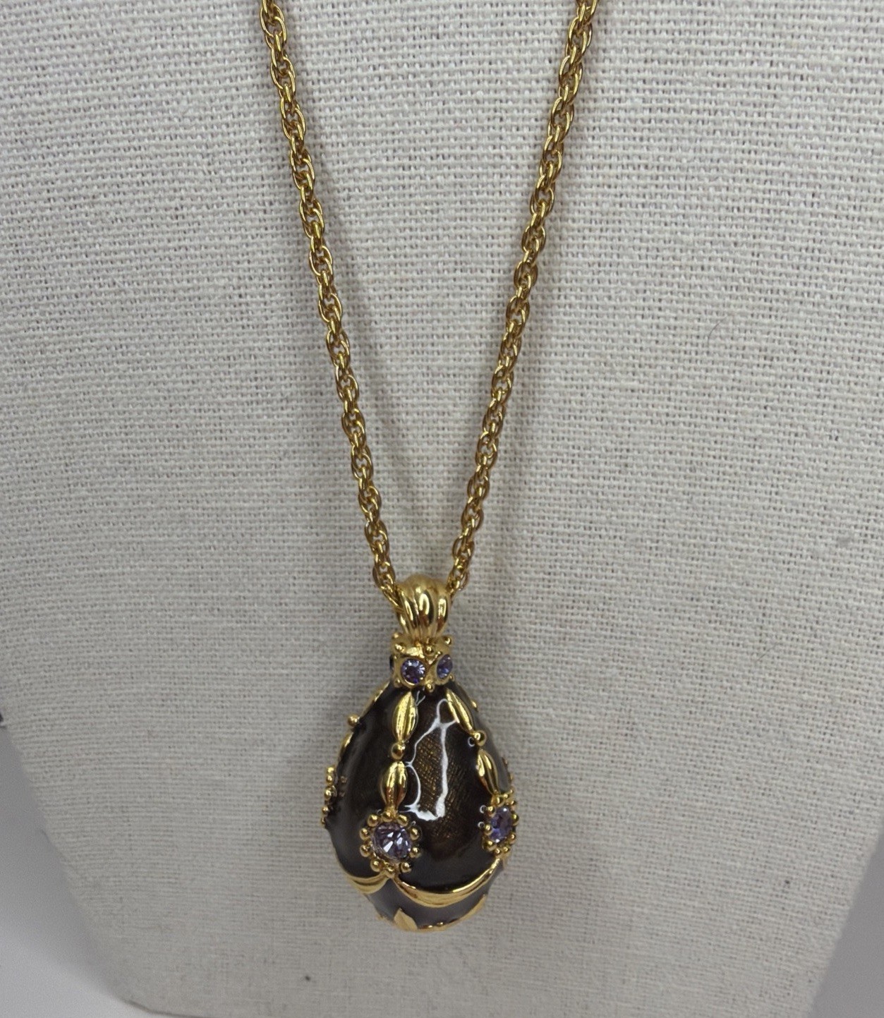 Joan Rivers Imperial Treasure Style Egg Pendant Necklace Gold Sable Brown Purple