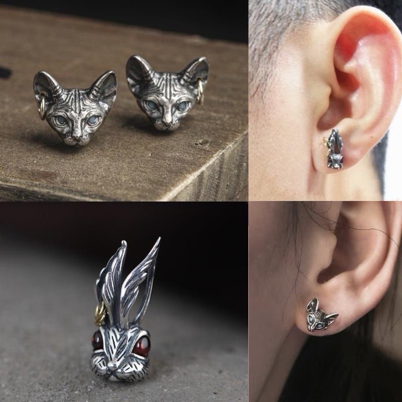 Rabbit earrings men’s and women’s personality trend retro fashion earrings