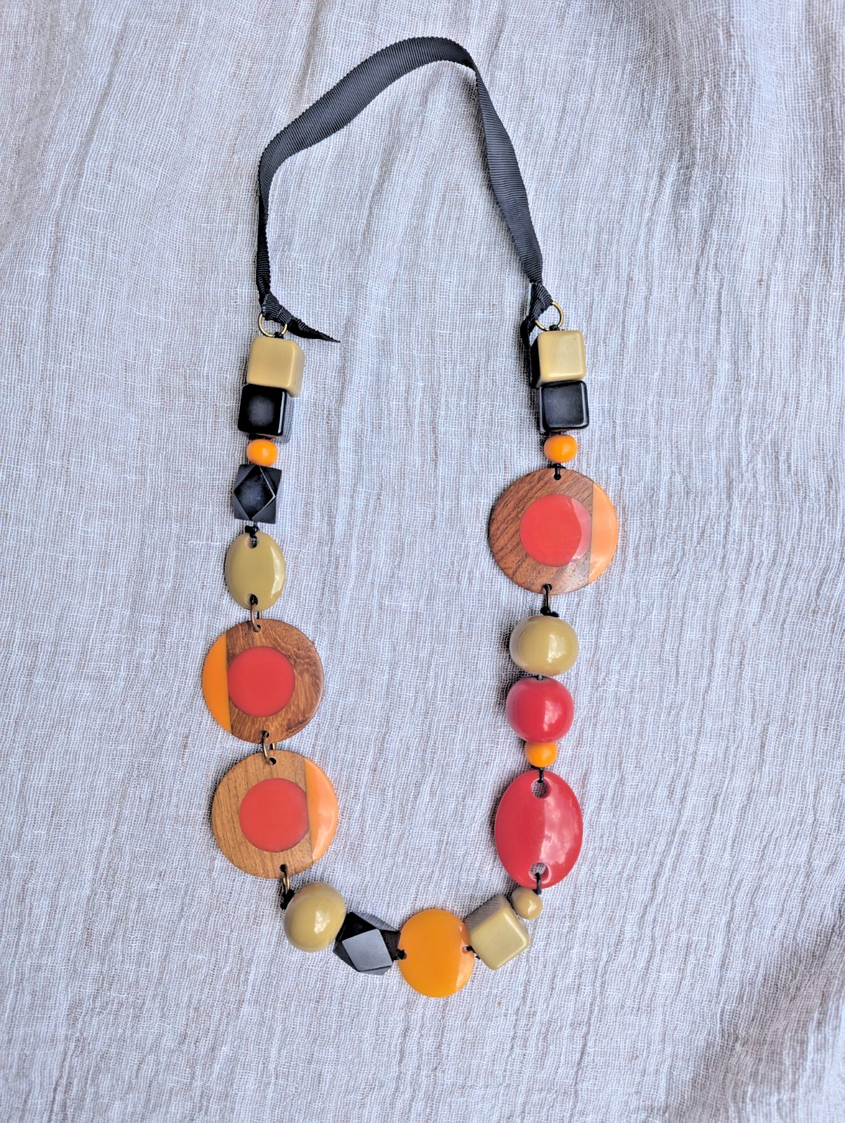 ChicKraft alloy metal wood horn resin beads geometric strand neclace