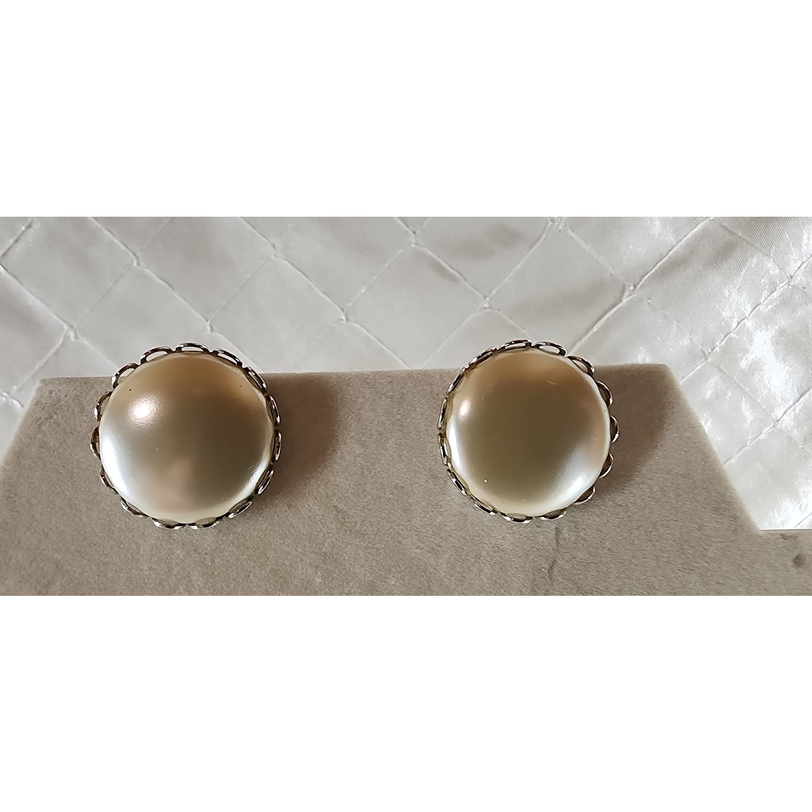 Vintage Sarah Coventry Reversible Clip-On Earrings Faux Pearl Rhinestone Signed