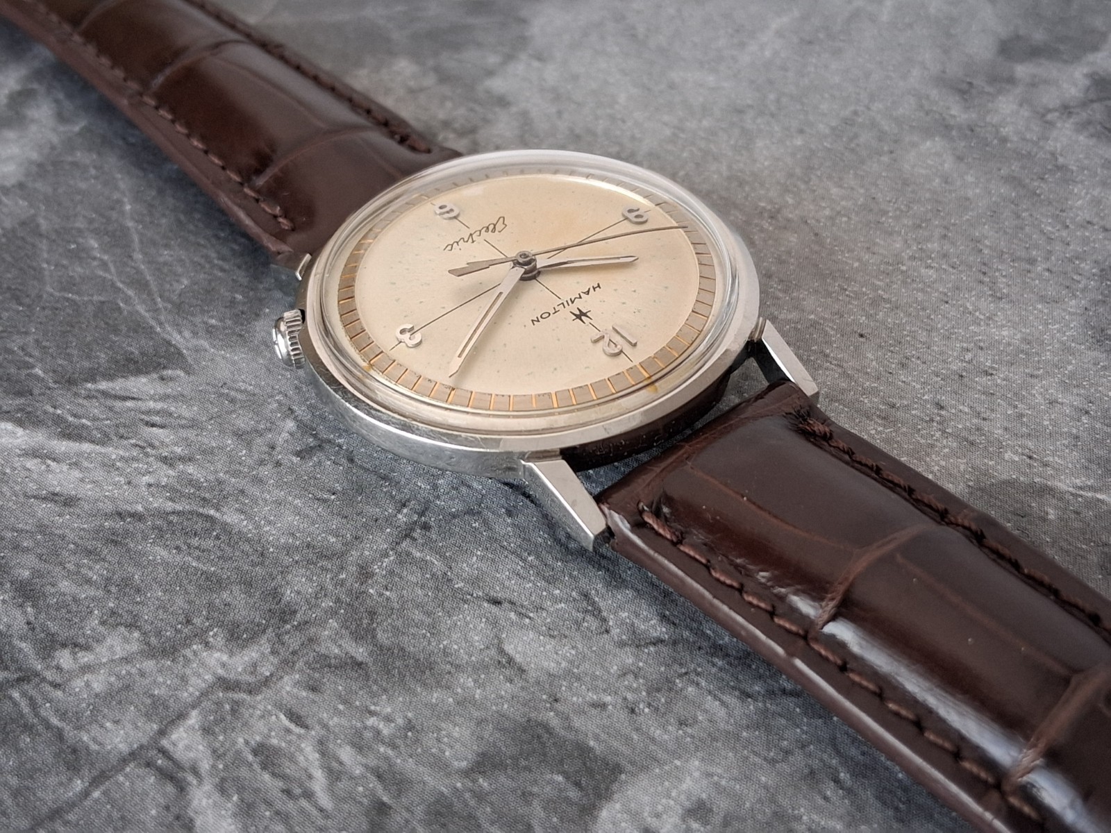 Serviced 1964 Hamilton Electric Nautilus 503 Men’s Vintage Watch New Crocodile