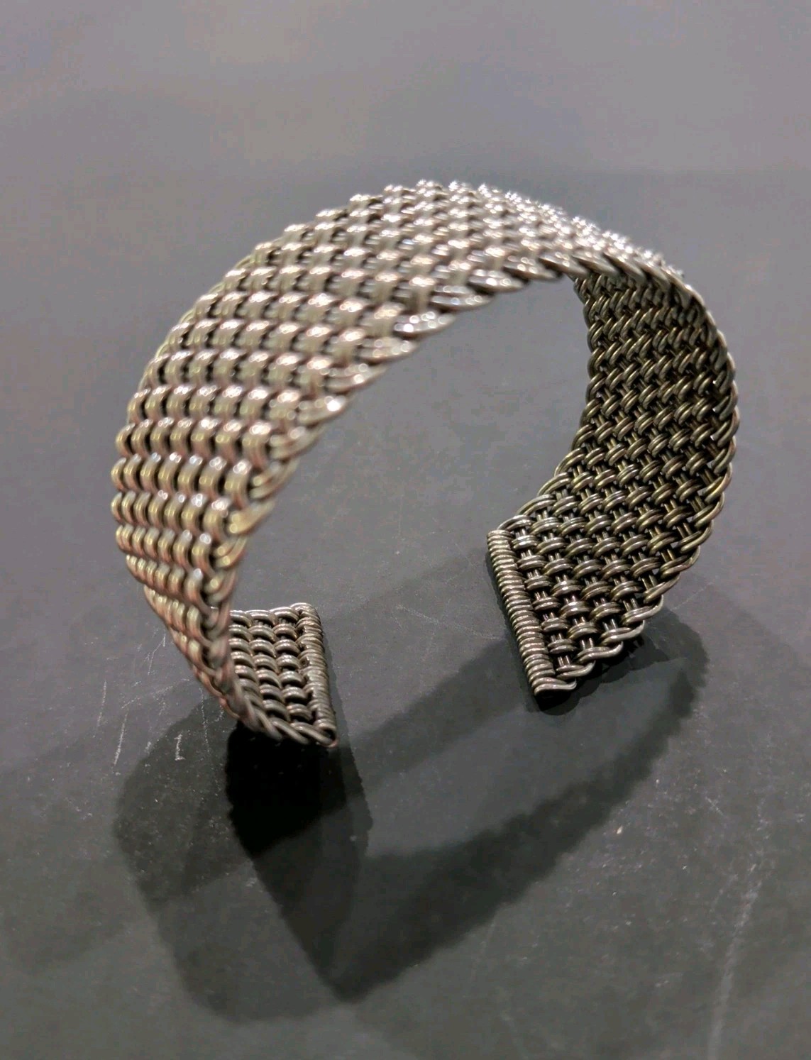 50g 925 Sterling Silver 1″ Wide Adjustable Woven Open Cuff Bracelet 7.25″