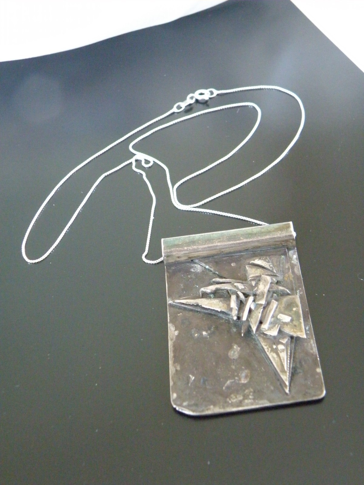 Vintage Brutalist Sterling Silver 925 Studio Huge Pendant Necklace