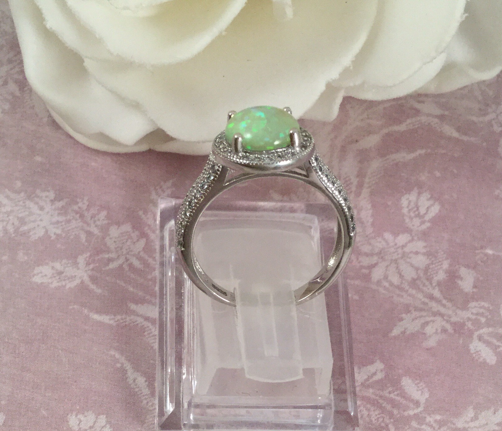 Vintage Jewellery Gold Ring Opal White Sapphires Antique Deco Jewelry large 9