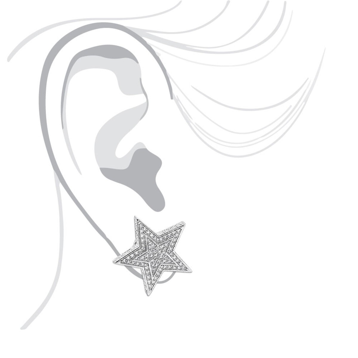 Large Diamond Star Earrings 0.20ct Sterling Silver for Men and Women