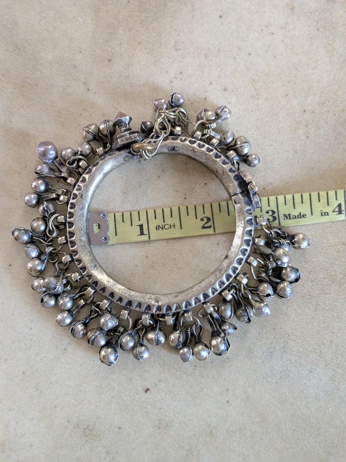 Kuchi Bangle Jingling Baubles & Bud Accent Vintage Tribal Jewelry 6.75″ (21495)