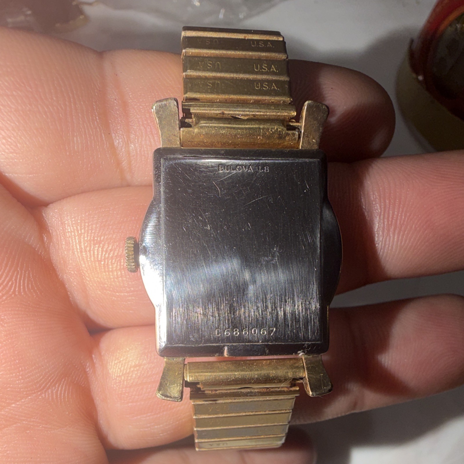 Vtg 1958 Bulova Senator H Scalloped Case Salmon Dial Men’s Watch 10K RGP RUNNING