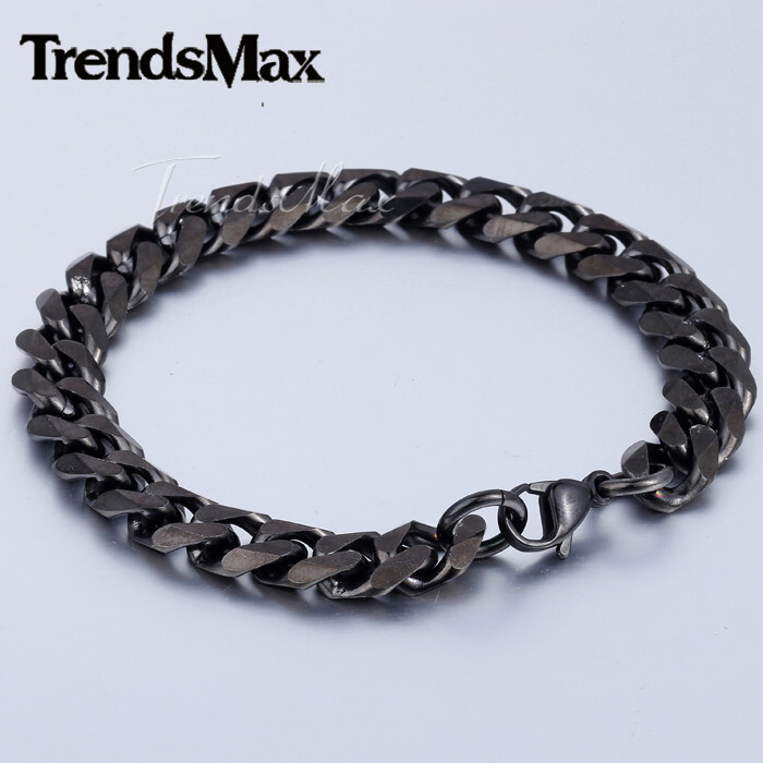 11mm Black Tone Stainless Steel Cuban Curb Chain Bracelet 7/8/9/10/11inches